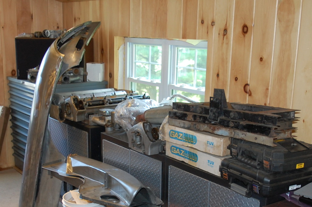 This was the view from my desk last Summer - where I often looked out and dreamed that these "picture frame" chassis members of long-forgotten 3.8 E-Type roadsters would someday be built back up into complete, road-going cars. If you think that one of them belongs in YOUR garage - give me a call!