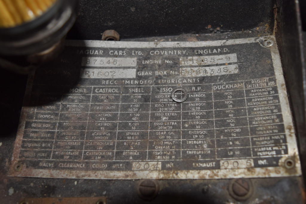 The original Data Plate is still intact, and as you can see, matches all numbers on the Heritage certificate above. The last digit of the chassis number has been omitted so that the new owner may choose to make the car known to the world at their discretion...