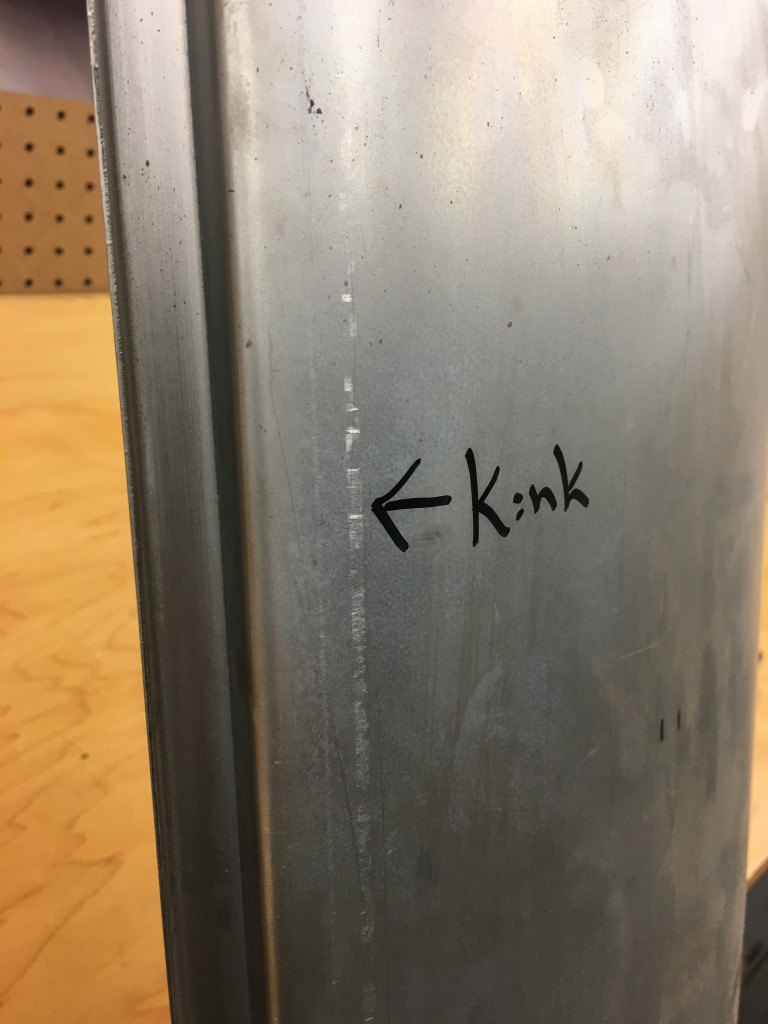 This is one of the competitors sills, stripped of it's black shipping primer. Every one of their sills has a kink in it from the tooling they have chosen to produce the sills. It is approx. 1 inch below the door opening and runs the entire length of the sill.